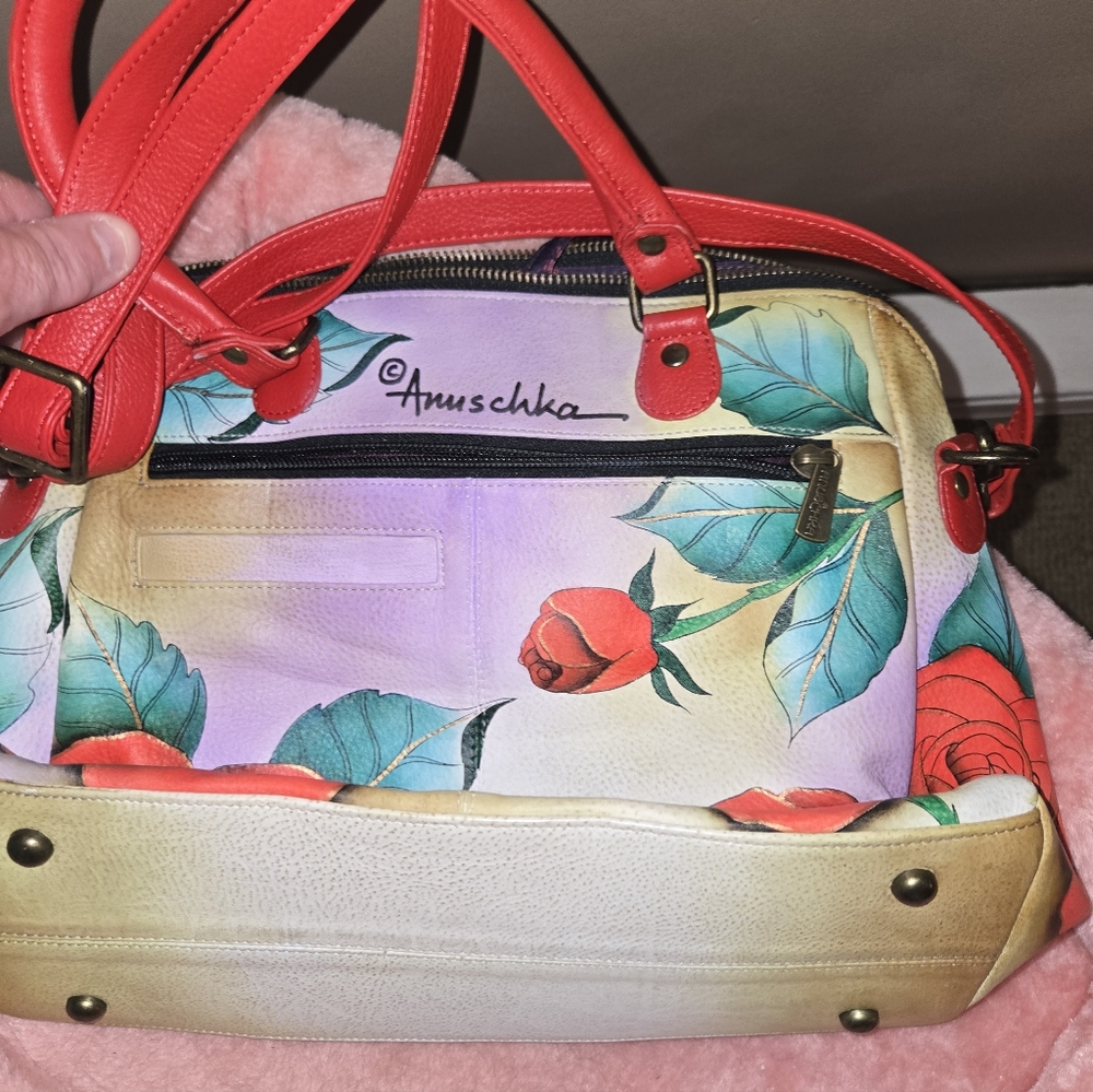 Anuschka Floral Satchel - Red, Cream, and Green